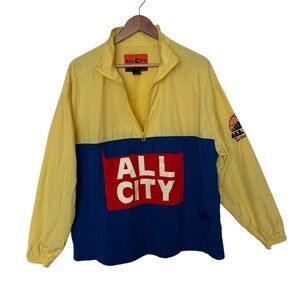 Men’s Medium ALL CITY by Just Don Retro Color Block Windbreaker Yellow Blue